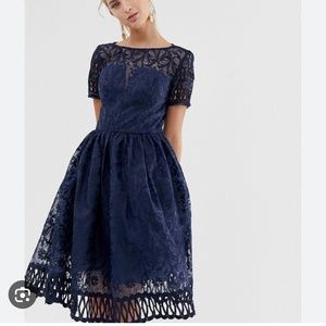 Chi Chi London Premium lace dress cut out detail and cap sleeve